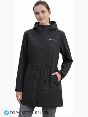 Long Waterproof Raincoat with Adjustable Hood Trench Coat Relaxed Fit